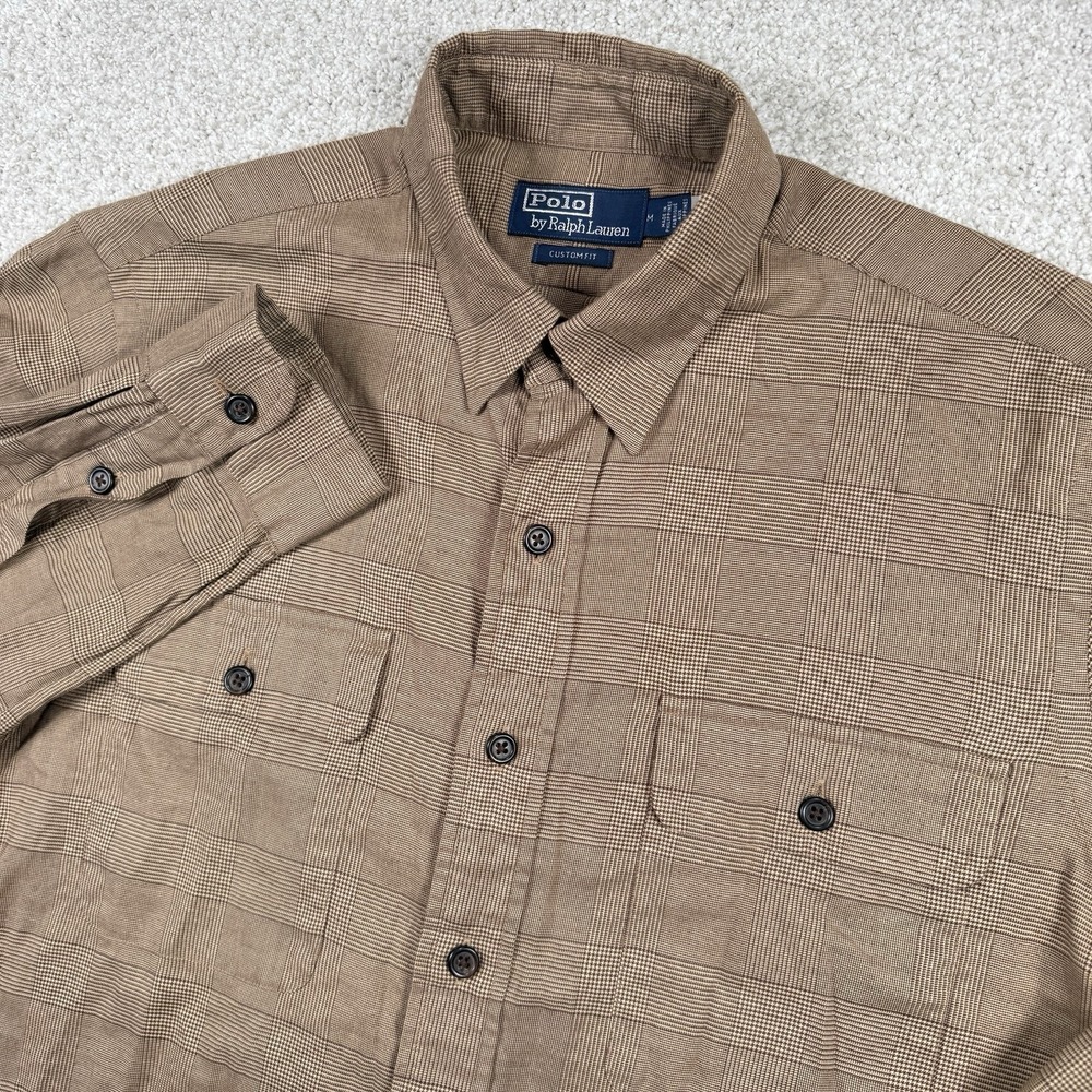 Polo Ralph Lauren Classic Fit Twill‎ Workshirt Long Sleeve Khaki Check Sz M